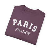 Paris France Varsity Shirt, Cool Tones Comfort Colors, Oversized French Travel T-shirt, French Wedding Honeymoon, Matching Group Travel Tee