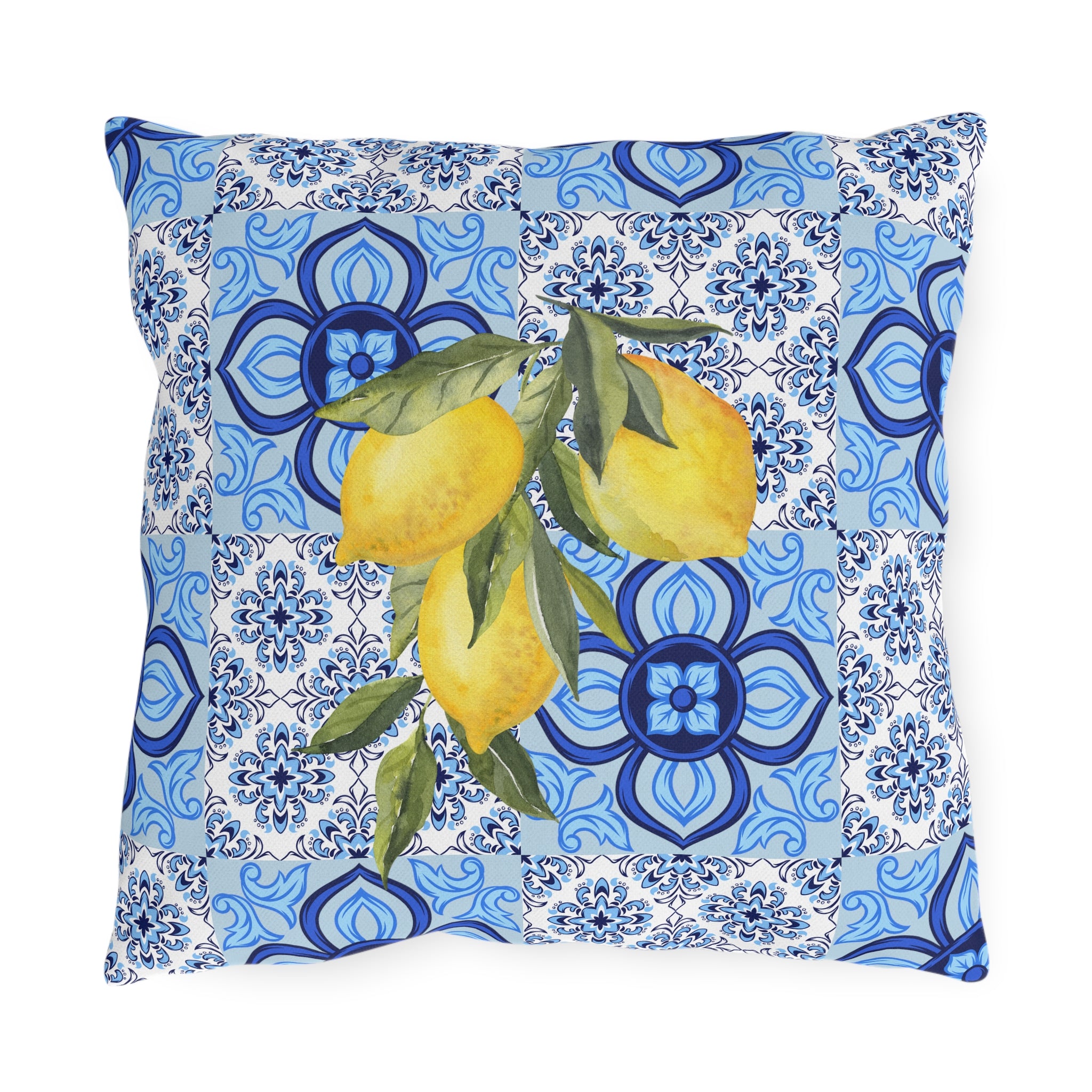 Amalfi Coast Lemons & Italian Tile Outdoor Patio Pillow